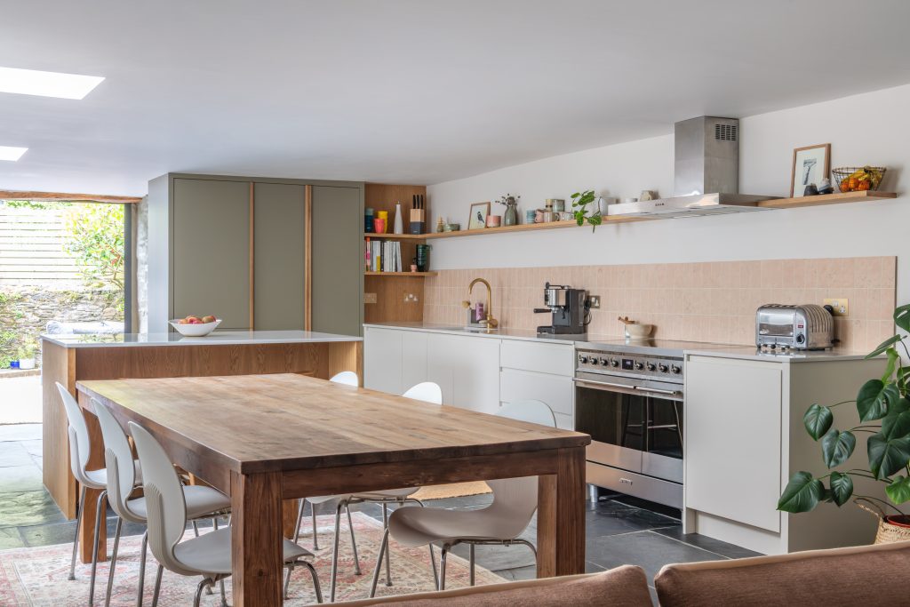 bespoke kitchen cabinetry oak veneer quartz worktop Devon joinery birch ply