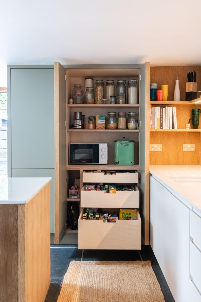 bespoke kitchen cabinetry oak veneer quartz worktop Devon joinery birch ply