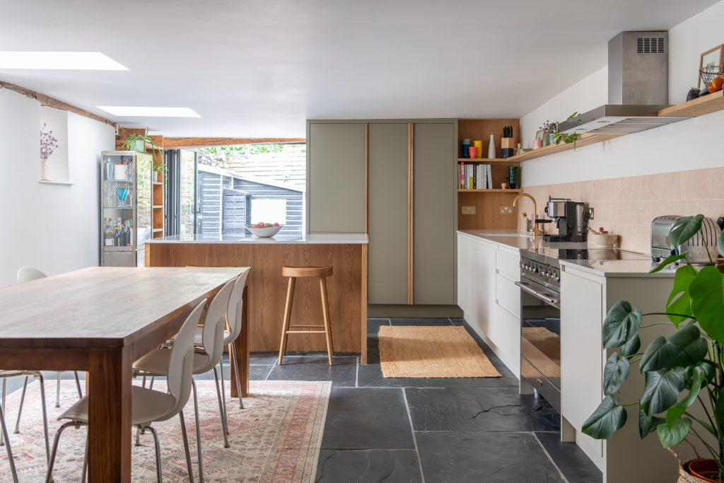 bespoke kitchen cabinetry oak veneer quartz worktop Devon joinery birch ply