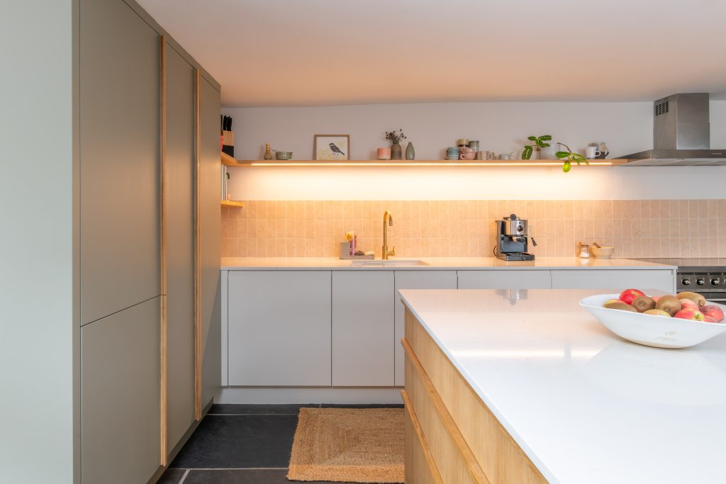 bespoke kitchen cabinetry oak veneer quartz worktop Devon joinery